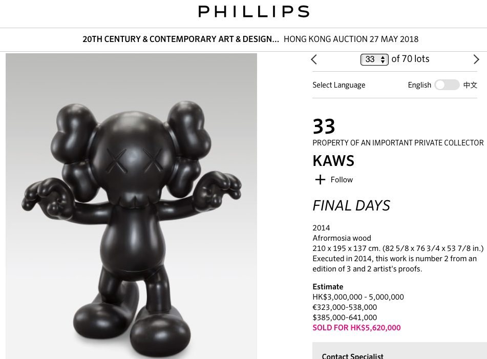 KAWS @ Phillips Auction