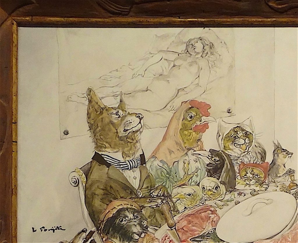 FOUJITA Tsuguharu 藤田嗣治「動物宴」”Feast of Animals” 1949-60 oil on canvas (National Museum of Modern Art, Tokyo Collection 東京国立近代美術館所属) detail