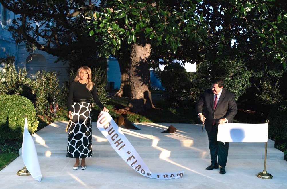 First Lady Melania Trump unveils Isamu Noguchi’s sculpture “Floor Frame” in the White House Rose Garden, 2020:11:20