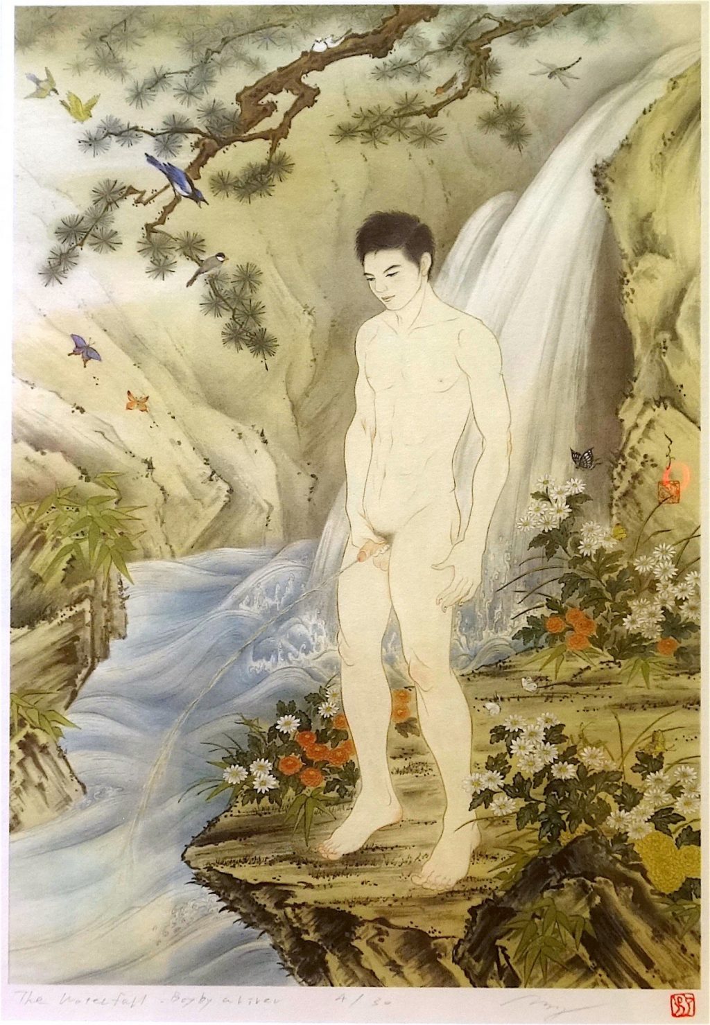 KIMURA Ryoko 木村了子 「瀧図 – 水辺の少年」 (The Waterfall – Boy by a River) edition work