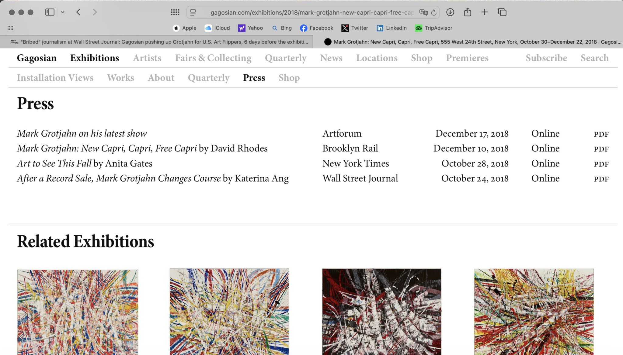 Gagosian Gallery bribed Wall Street Journal, New York