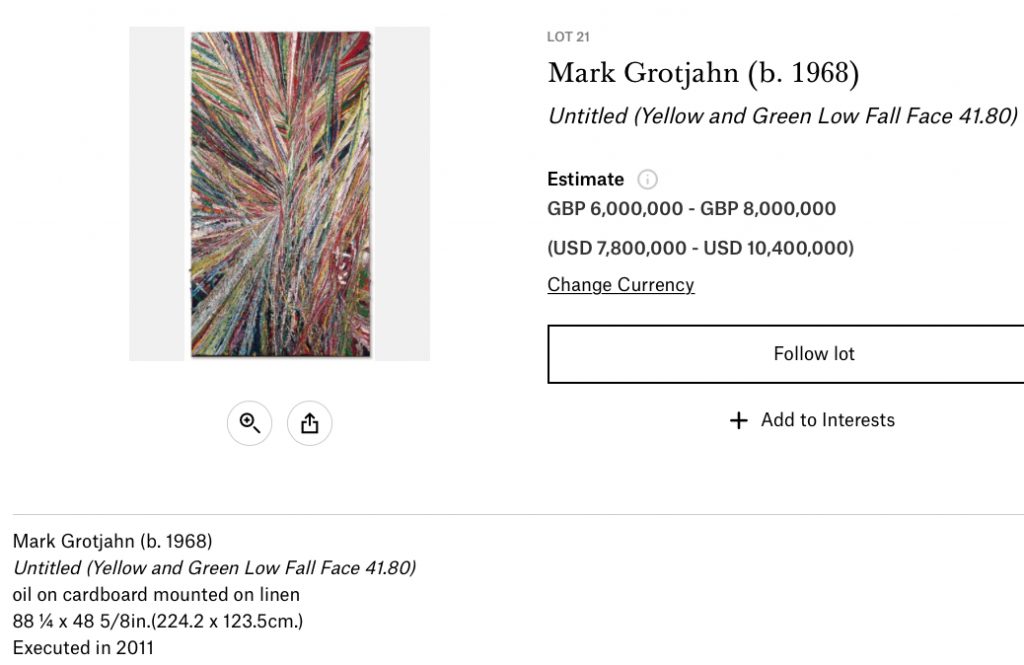 Mark Grotjahn, Untitled (Yellow and Green Low Fall Face 41.80) Christie’s website
