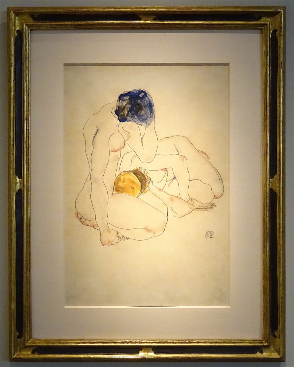 Egon Schiele “Two Friends” 1912, Gouache, watercolour and pencil on paper, 44.4 x 30.2 cm, Signed and dated ‘Egon Schiele 1912’, lower right @ Richard Nagy