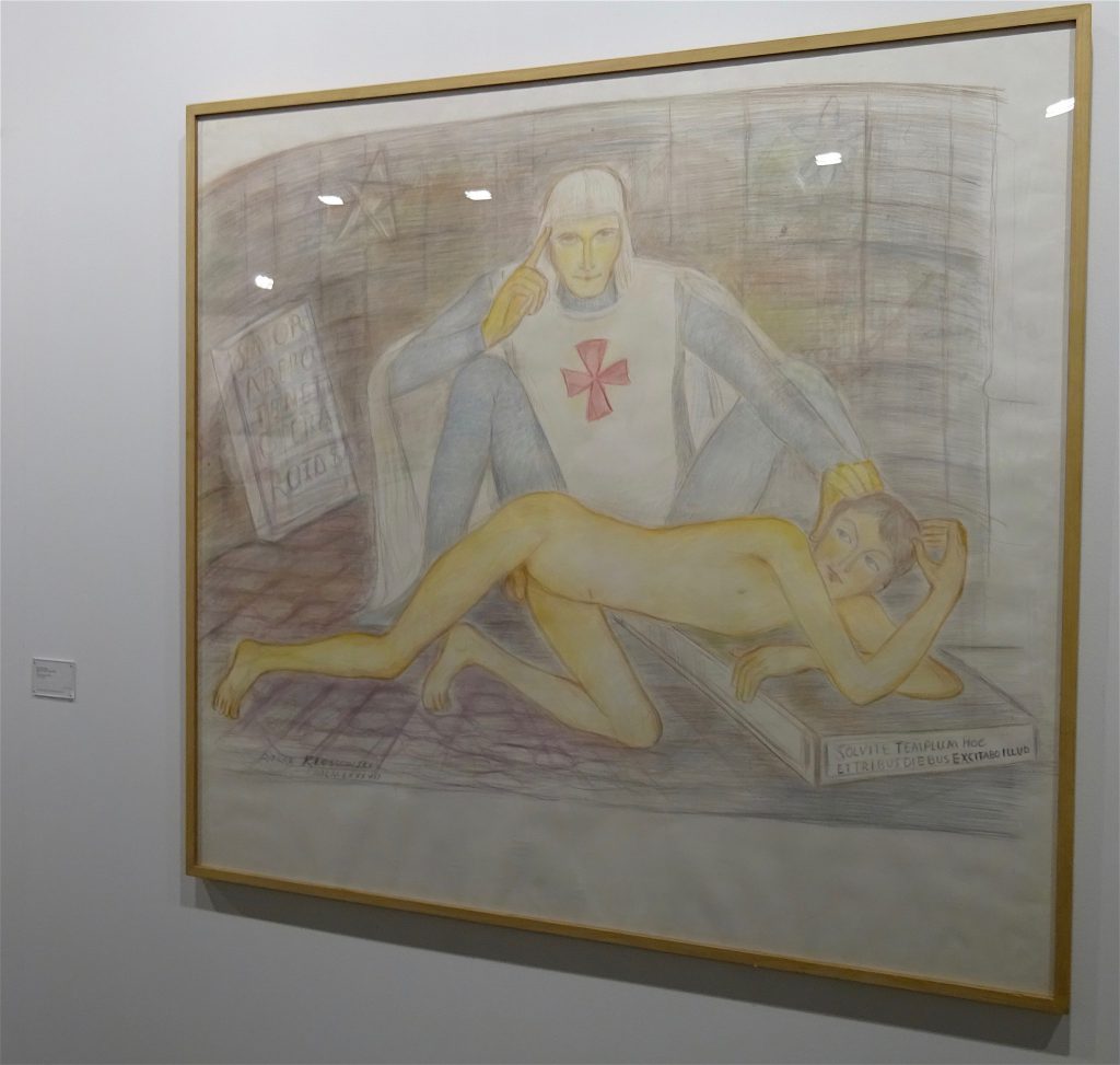 Pierre Klossowski “Malvoisie initiant le jeune Ogier” 1987, Coloured pencil on paper, 137.5 x 150 cm @ CABINET