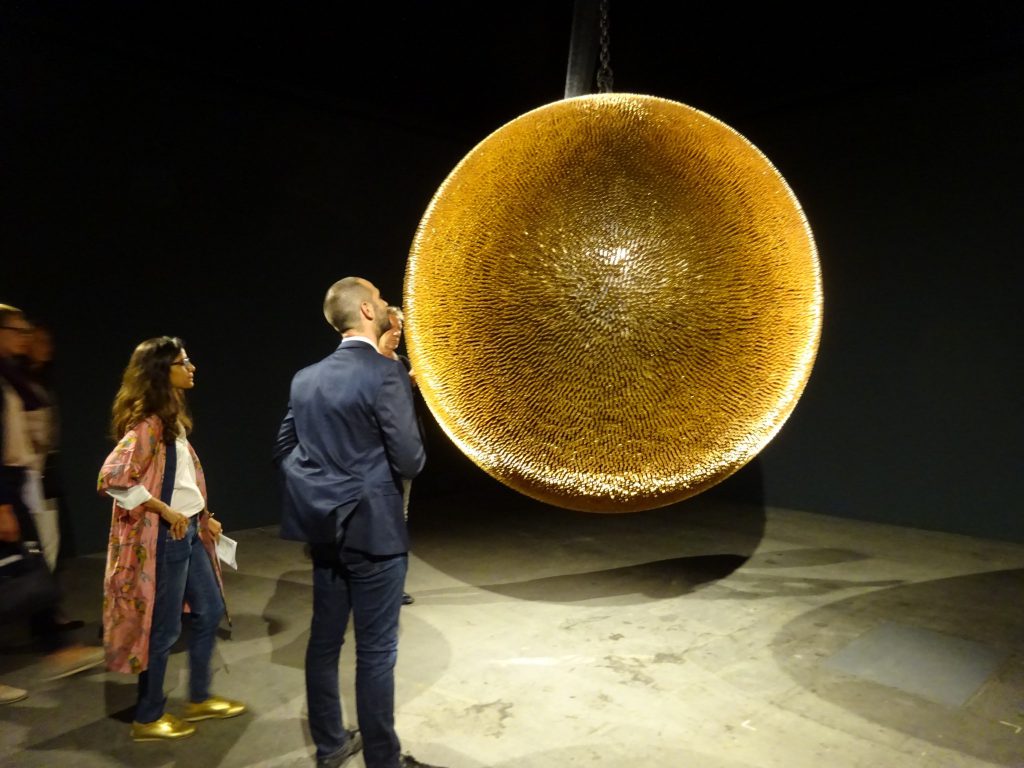 Robert Longo “Death Star II” 2017-2018, 40.000 copper and brass full metal jacket bullets, steel armature @ UNLIMITED Metro Pictures-Thaddeus Ropac
