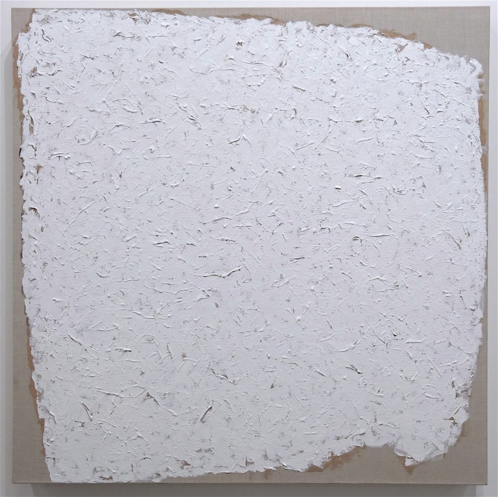 Robert Ryman “Mark” 2002 Oil on linen, 101.6 x 101.6 x 7.6 cm @ David Zwirner
