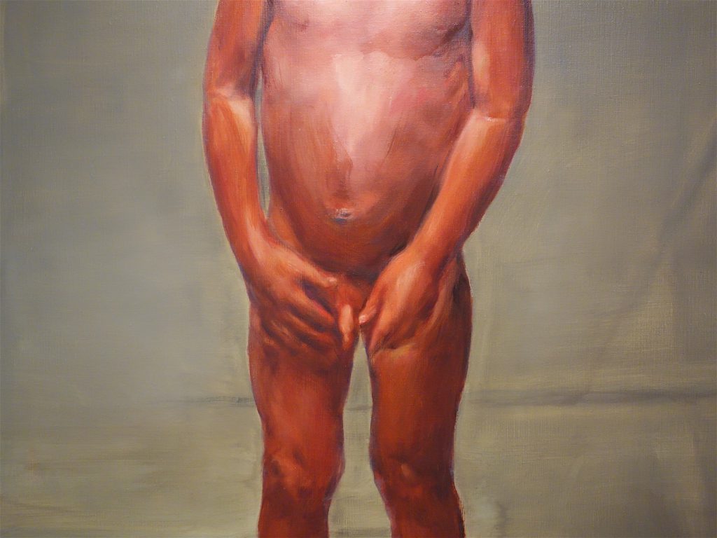 ミヒャエル・ボレマンス Michaël Borremans “Fire from the Sun (single figure standing)” 2018, oil on canvas, detail