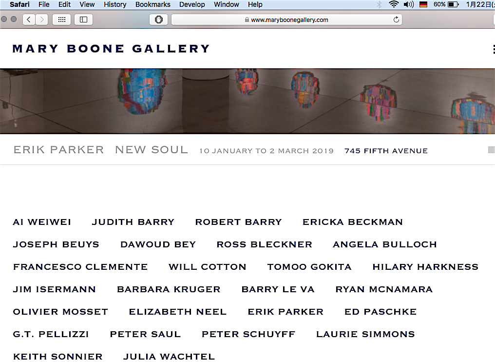 Artist’s line up at Mary Boone Gallery screenshot from 2019-1-22