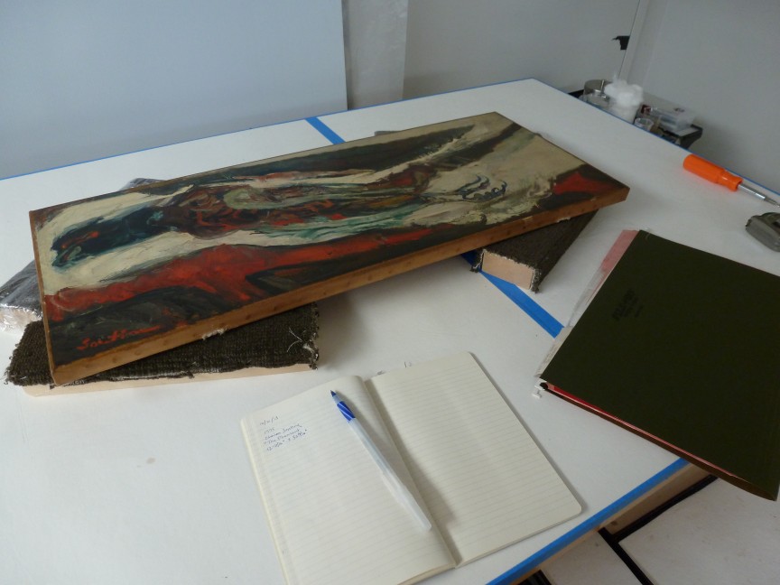Chaïm Soutine “The Pheasant” 1926-27 being checked by the conservator