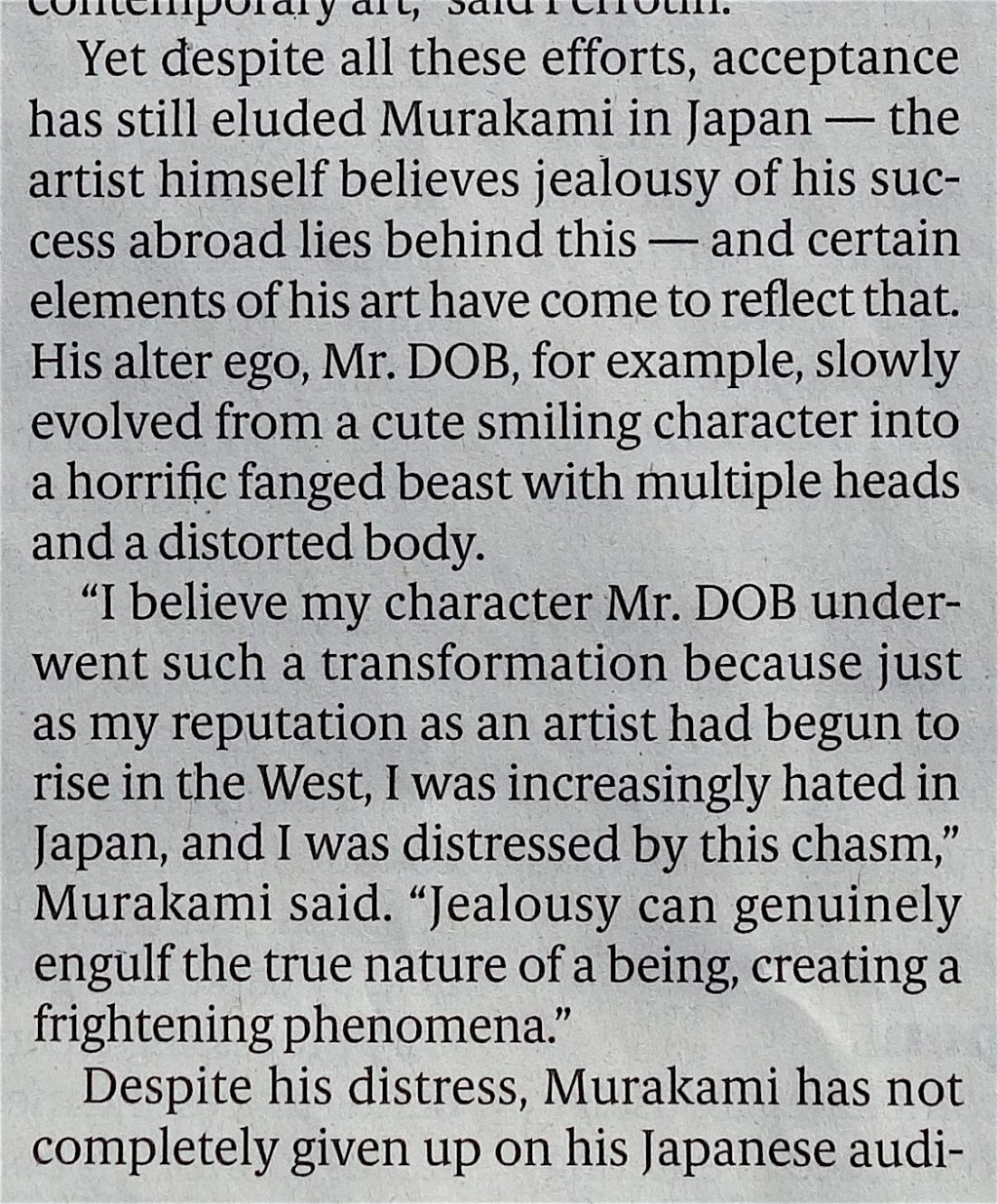 村上隆 MURAKAMI Takashi Japan Times 2019年3月14年, page 3, quote