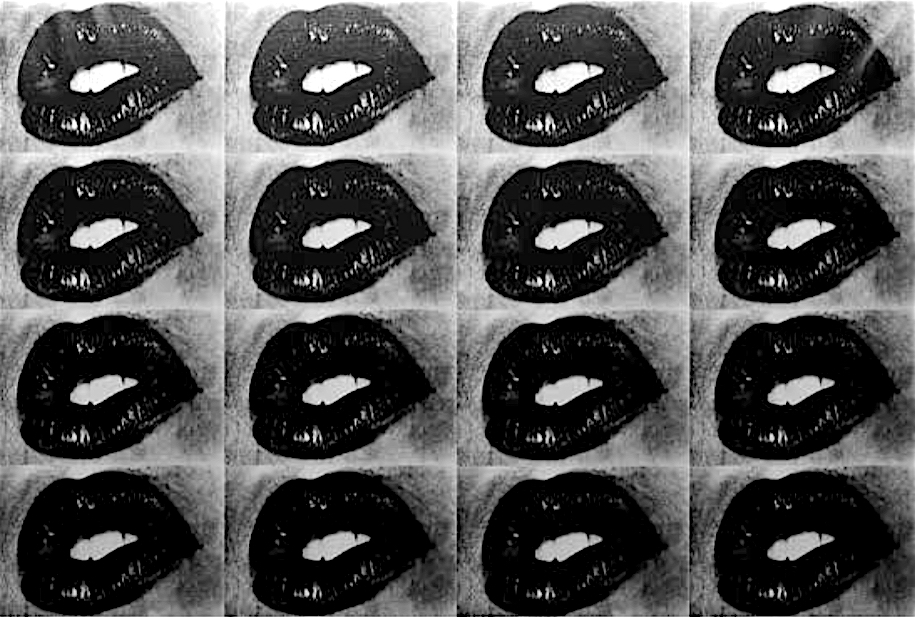 森山大道 MORIYAMA Daido “Untitled (Lips 16 Times)” 2001, Silkscreen on canvas, black on silver, printed 2018, 136.4 x 203.2 cm, edition 3