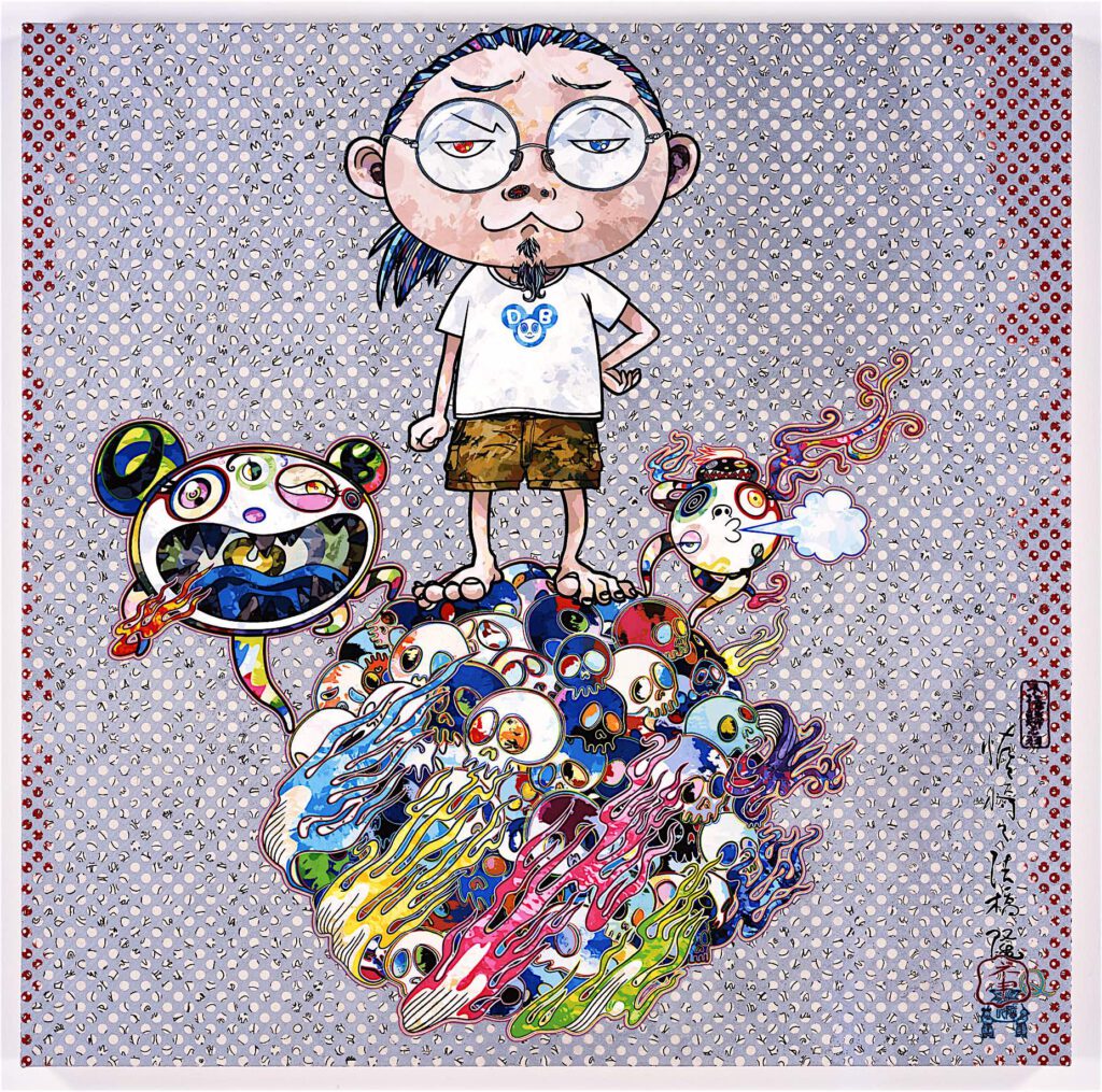 桶田コレクション展 MURAKAMI Takashi 村上 隆 “Mr. DOB Comes to Play His Flute” 2013, acylic on canvas, mounted on aluminium frame, 100 × 100 cm