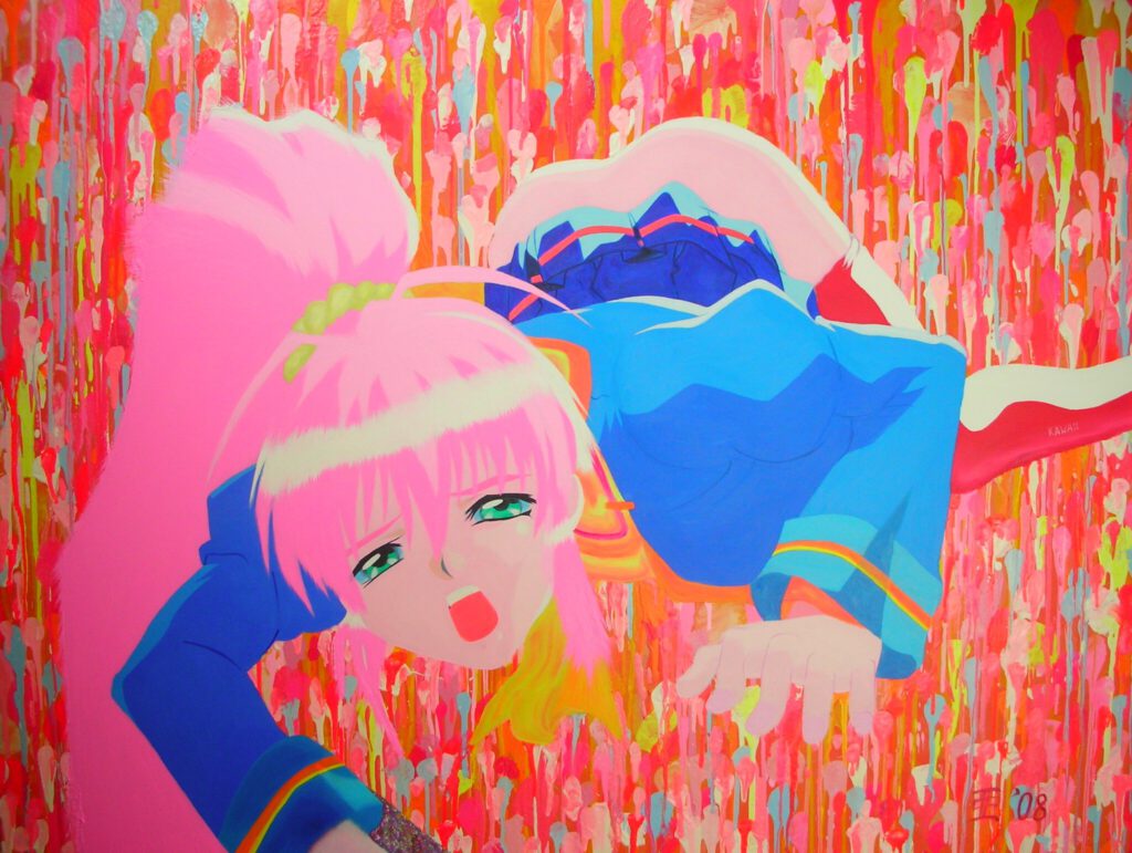 亜 真里男 "Japanese Anime Love (Yuko)" 2008, oil on canvas