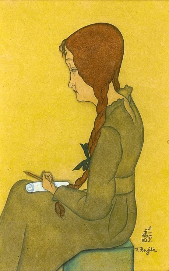 藤田嗣治・Léonard Foujita・レオナール・フジタ Jeune Femme Assise (Jeanne Hebuterne), ca. 1917 watercolour, 20 x 12.5 cm. signed lower right, private collection
