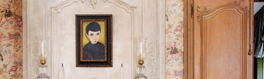 藤田嗣治・Léonard Foujita・レオナール・フジタ PETIT ÉCOLIER EN BLOUSE NOIRE, 1918, oil on canvas, back: à Cagnes 1918. Collection Jacques et Claude Rohault de Fleury @ Sotheby’s 2020/10/23