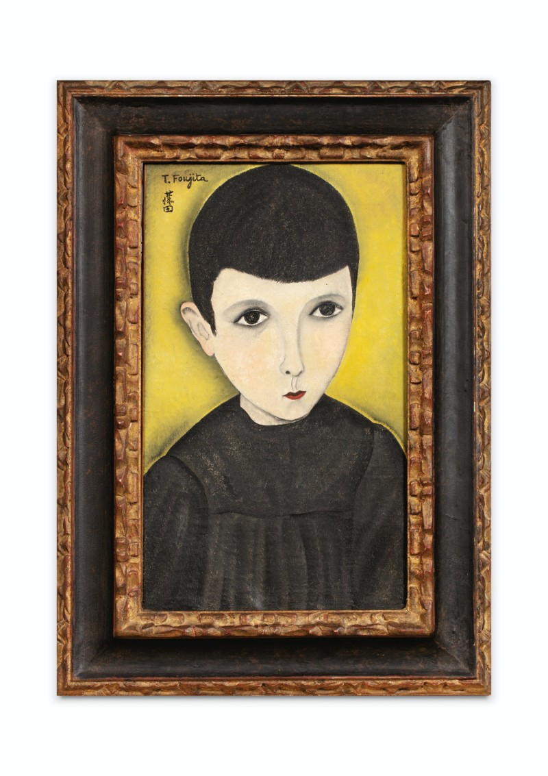 藤田嗣治・Léonard Foujita・レオナール・フジタ PETIT ÉCOLIER EN BLOUSE NOIRE, 1918, oil on canvas, original frame