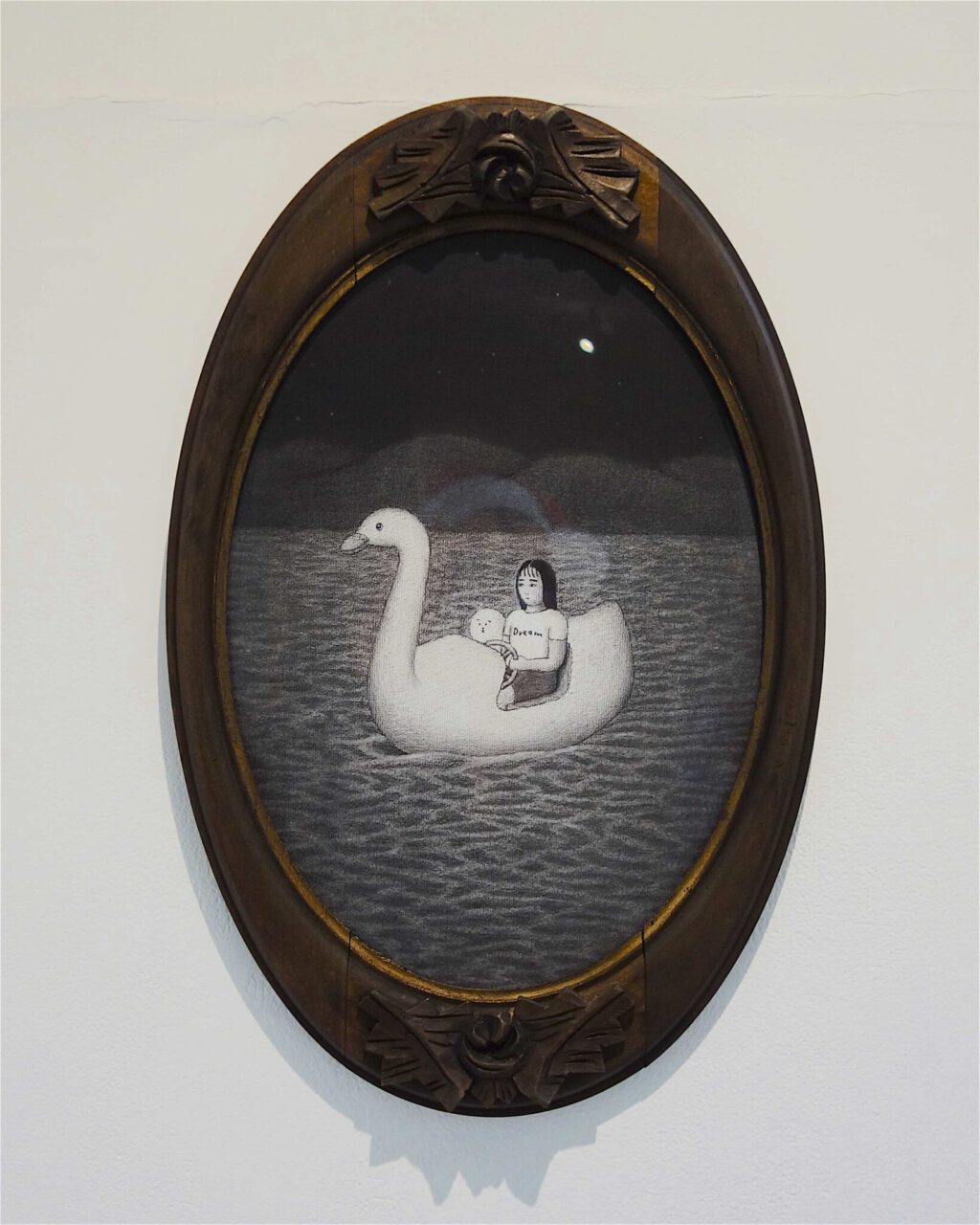 YOKOYAMA Nami 横山奈美 「ラブと私のメモリーズ」 (Memories of Love and Me) 2020, charcoal on paper, antique frame