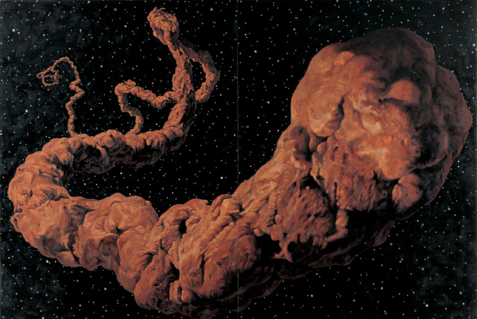 Courtesy artdaily Aida Makoto, Space Shit, 1998. Gesso and oil on wood 230 x 330 cm. M+, Hong Kong. Gift of Hallam Chow, 2019. Photo