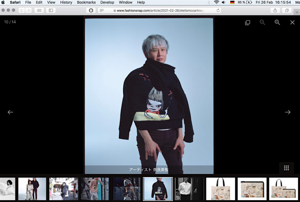 ステラ・マッカートニーと奈良美智のコラボ, fashionsnapサイトのスクリーンショット