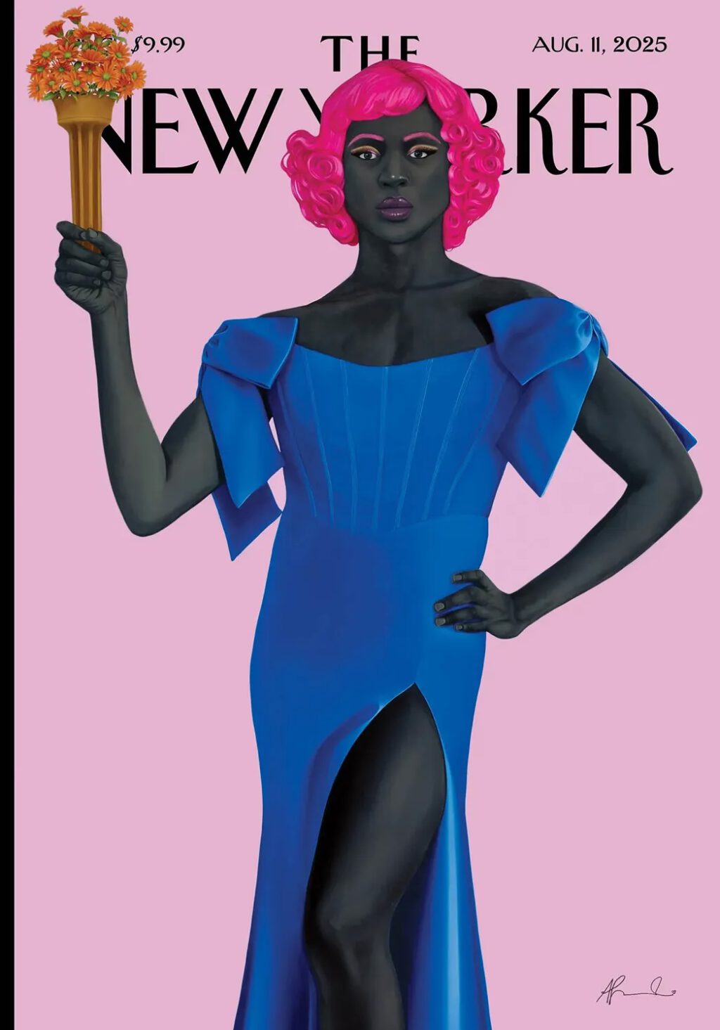 Amy Sherald’s Trans Forming Liberty (2024) on the cover of the New Yorker, August 11, 2025, issue.