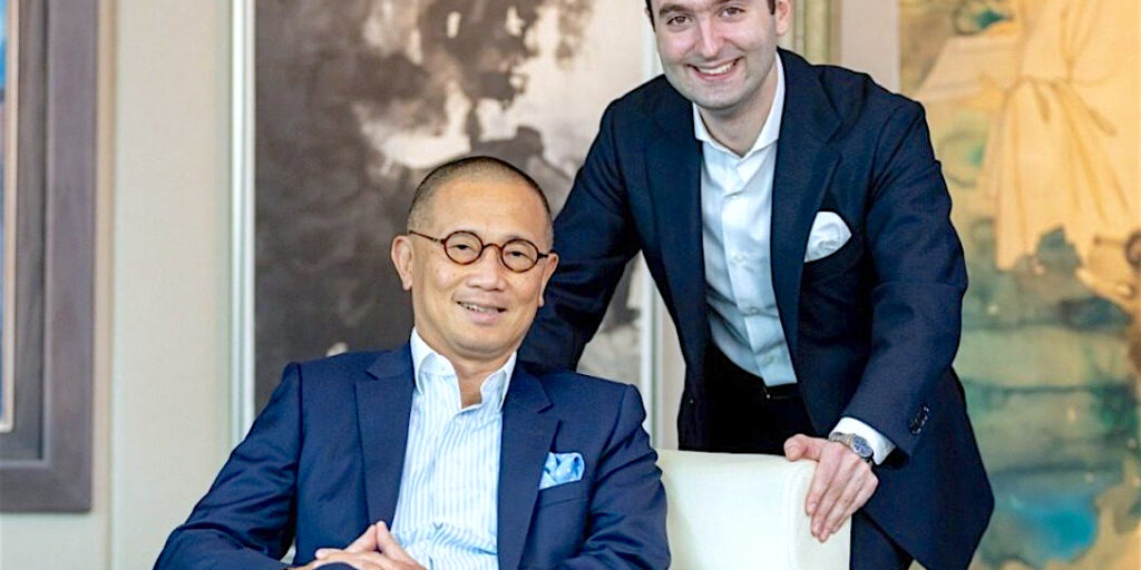 Kevin Ching (seated), Sotheby’s outgoing Asia CEO, and Nathan Drahi, the 26-year-old son of Sotheby’s owner Patrick Drahi