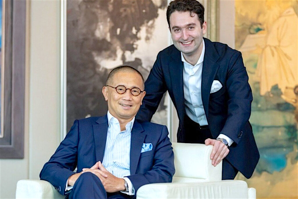 Kevin Ching (seated), Sotheby’s outgoing Asia CEO, and Nathan Drahi, the 26-year-old son of Sotheby’s owner Patrick Drahi