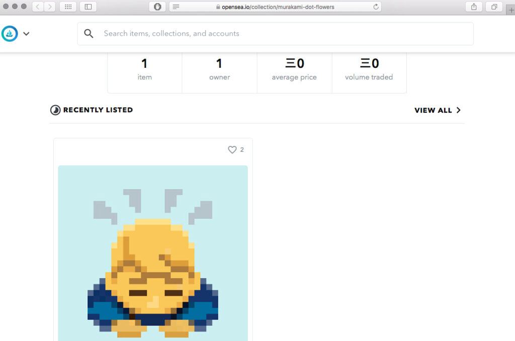 screenshot of today’s Murakami Takashi’s opensea digital marketplace account2