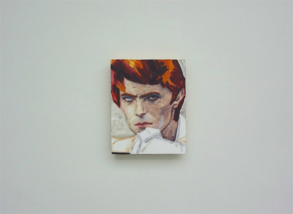 David Bowie by Elizabeth Peyton, 2012 oil on aluminium veneered panel, 35.6 by 28.6 cm, Steven F. Roth Collection