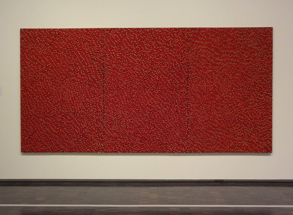KUSAMA Yayoi 草間彌生 Revelation from Heaven 天上よりの啓示 1989, acrylic on canvas, 194 × 390 cm, The National Museum of Modern Art,Tokyo 東京国立近代美術館, purchased by the museum 収蔵方法 購入
