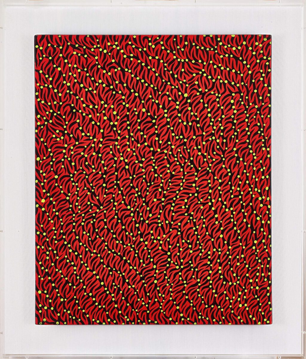 KUSAMA Yayoi 草間彌生 Revelation from Heaven 天上よりの啓示 1993, acrylic on canvas, 65.2 by 53 cm