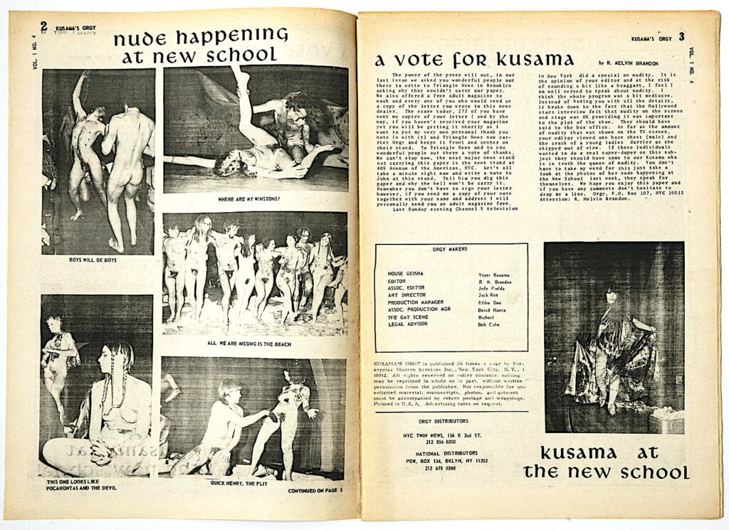草間彌生の KUSAMA’S ORGY Magazine, Vol.1 No.4, pages 2 and 3, 1968