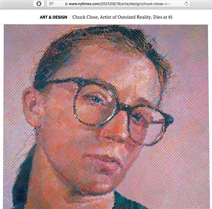 Cindy Sherman by Chuck Close, 1988, screenshot from The New York Times