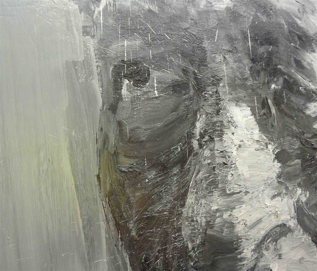 Yan Pei-Ming “Portrait de Giacometti” 2007, Oil on canvas, detail1