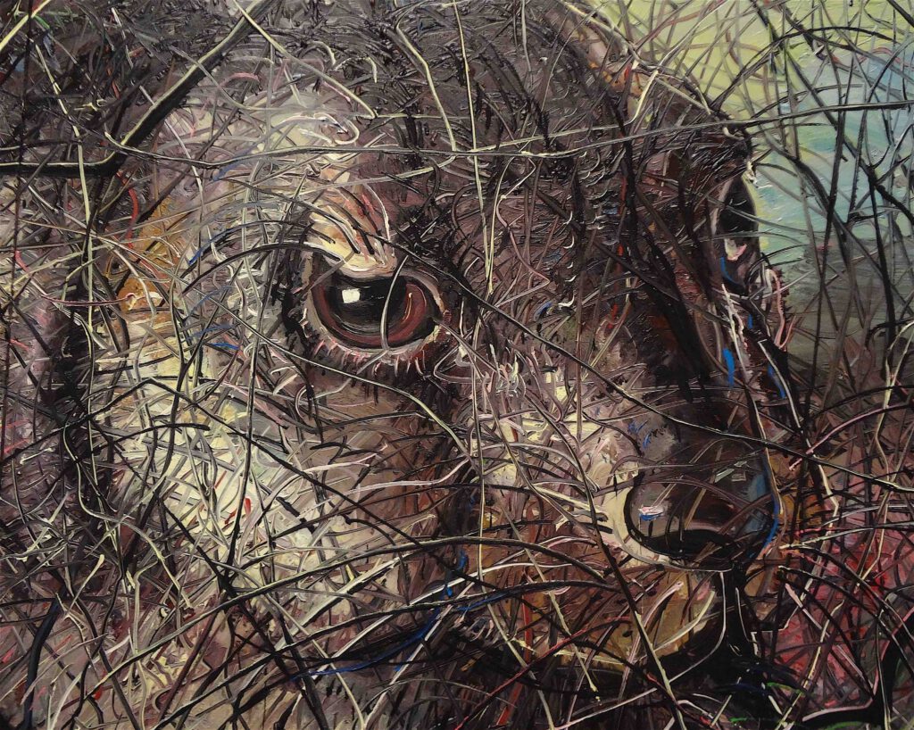 Zheng Fanzhi “Hare” 2012, Oil on canvas, 2 pannels, detail1