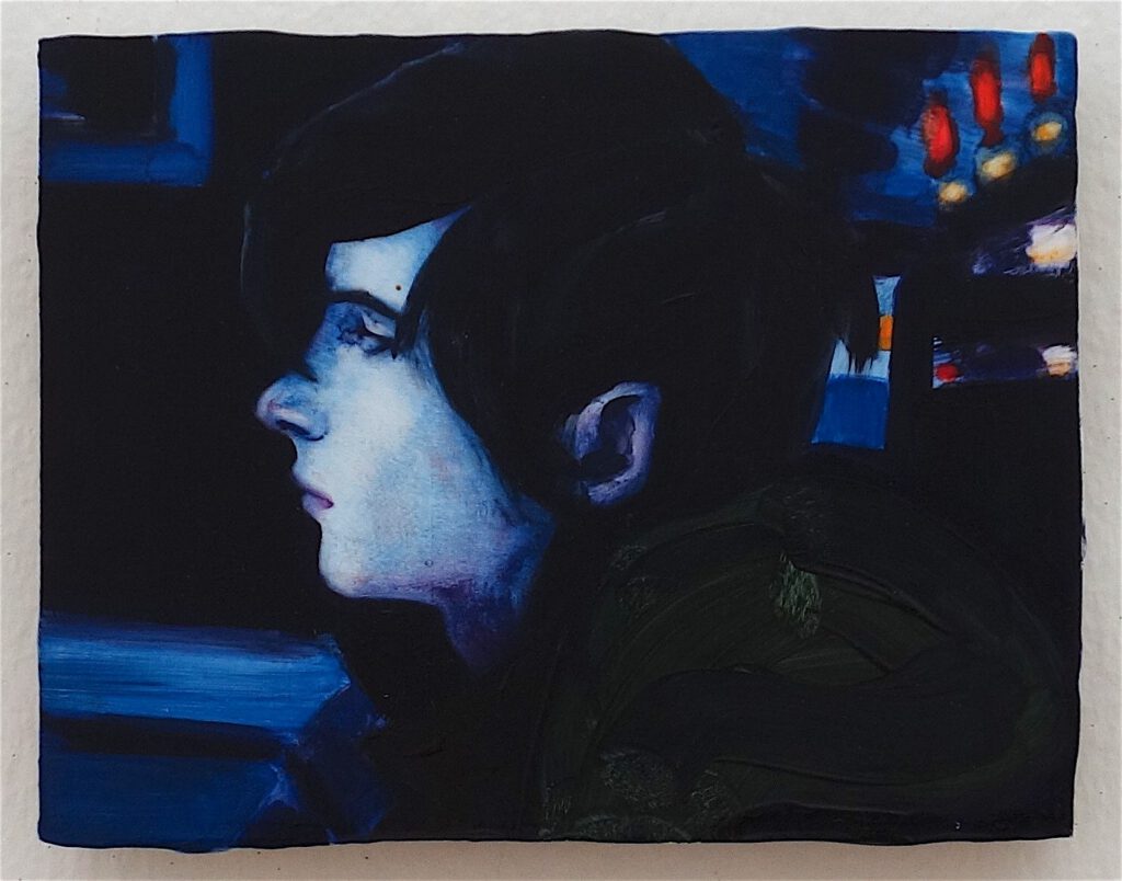エリザベス・ペイトン「ニック（ラ・ランチョンマット2002年12月号）」木材に油彩、18.4 x 22.9 センチ、2003年