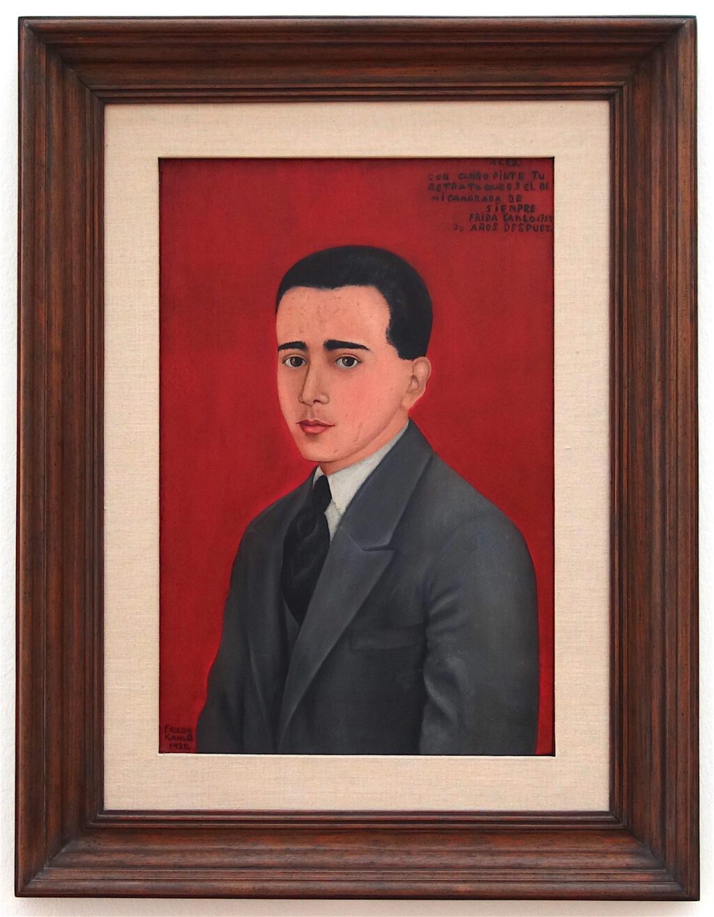 フリーダ・カーロ「アレハンドロ・ゴメス・アリアスの肖像画」 木材に油彩、61.5 x 41 センチ、1928年