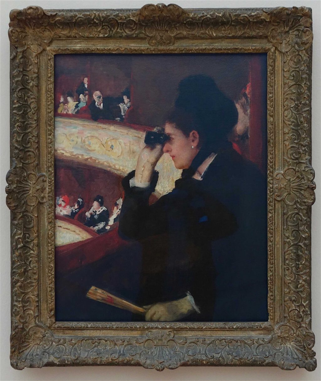 メアリー・カサット「シアターボックス内」油絵、81.3 x 66 センチ、1878年 (Museum of Fine Arts, Boston)