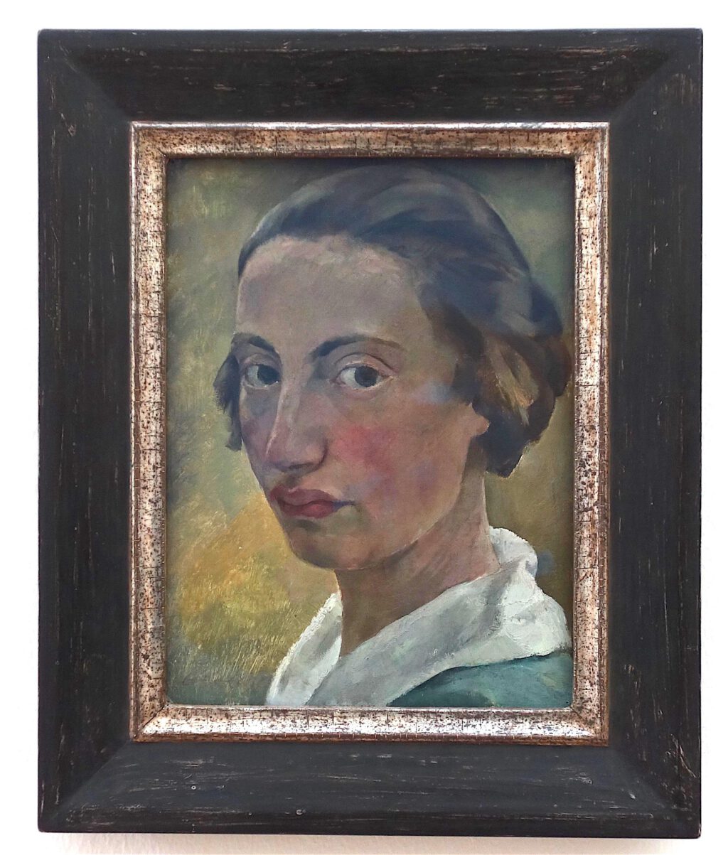 ロッテ・ラーゼルシュタイン「白襟の自画像」厚紙にに油彩、32 x 24 センチ、約1923年