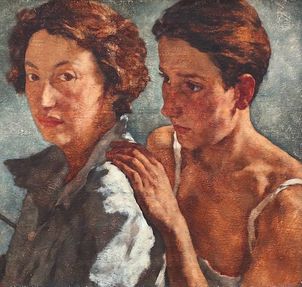 ロッテ・ラーゼルシュタイン「私と私のモデル」キャンバスに油彩、49.5 x 69.5 センチ、部分、1929-1930年
