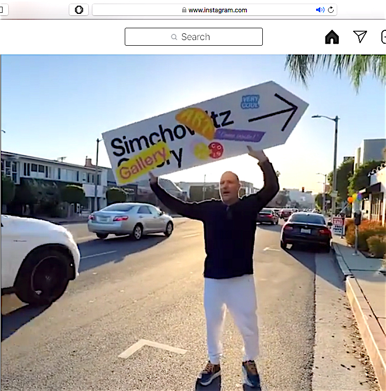 Art dealer Stefan Simchowitz waving at 8255 Beverly Blvd. Los Angeles, courtesy Insta