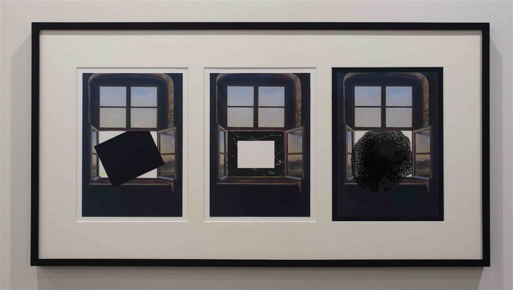 Giulio Paolini Alla finestra (At the Window) 2010-2012 Signed and dated at the back of the last collage (black one) 3 parts; collage on paper, 34 x 25 cm (each) (Marian Goodman Gallery No. 23688)