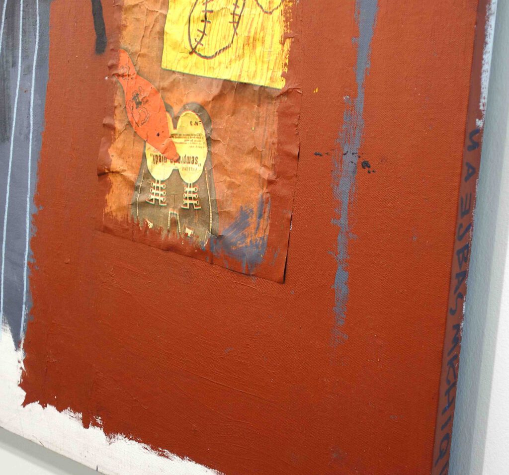 Jean-Michel Basquiat untitled 1981Acrylic, spray paint, oil stick and Xerox collage on canvas, detail @ CHEIM & READ