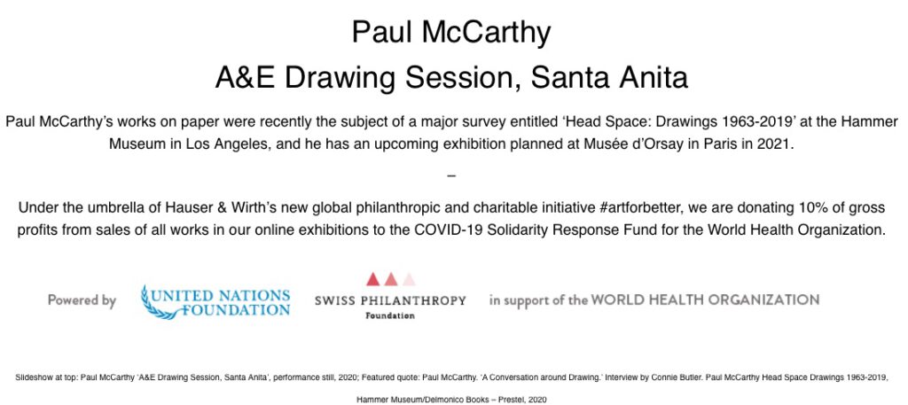 Paul McCarthy “A&E, EXXA, Santa Anita session” 2020, upcoming exhibition planned at the Musée d’Orsay (Hauser & Wirth)