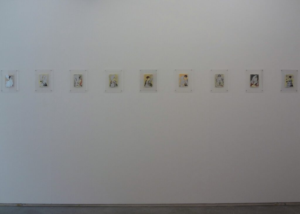 YAMAZAKI Tsuruko 山崎つる子「浮世絵色地獄」Ukiyoe-Hell of Color、2012、ink on postcard、15 x 10 cm each、installation view @ TAKE NINAGAWA, Tokyo