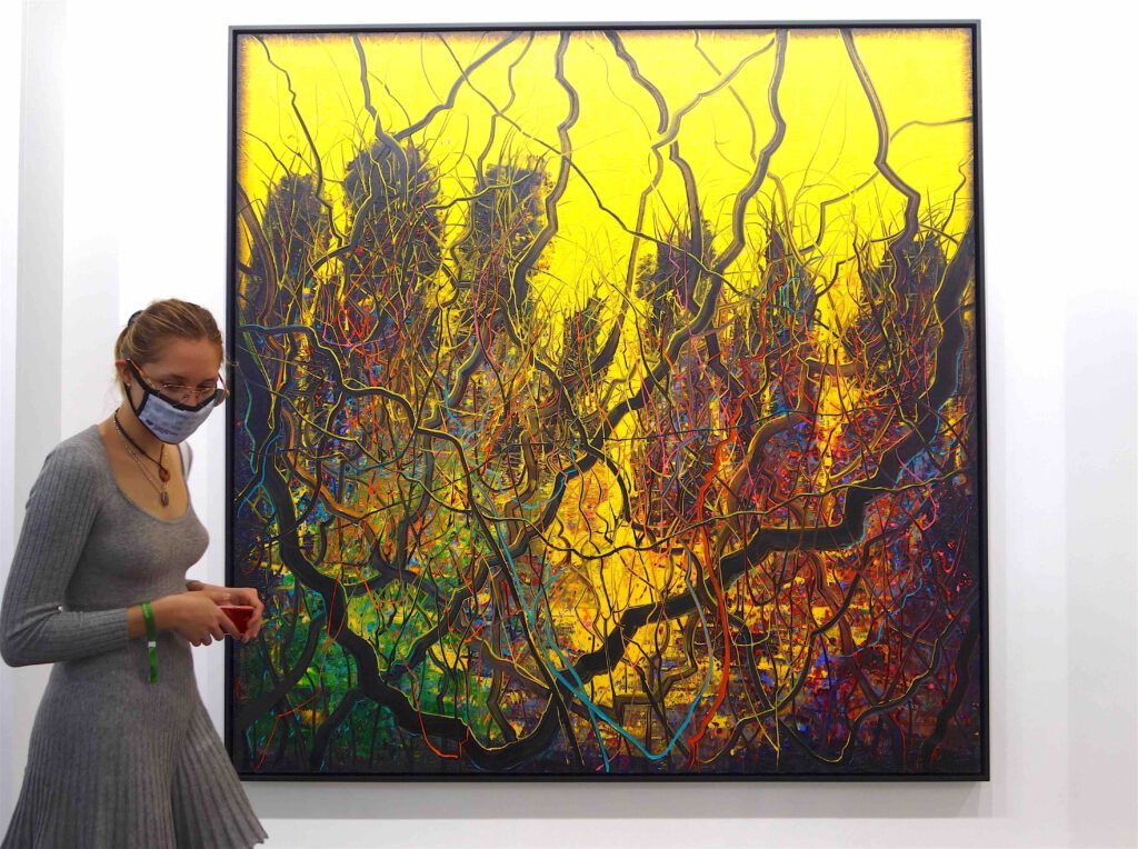 Zeng Fanzhi Untitled (Yellow) 2021 Oil on canvas 230 x 230 x 5 cm (ZENG 109274)(Hauser & Wirth)