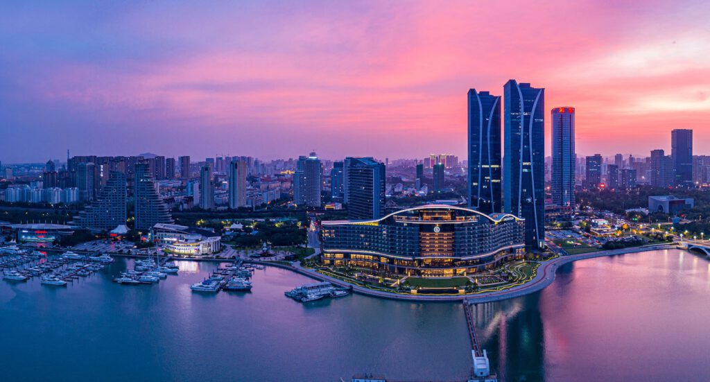 Exterior view of the Xiao Museum of Contemporary Art, with the cityscape of Rizhao city. Courtesy of the Xiao Museum of Contemporary Art