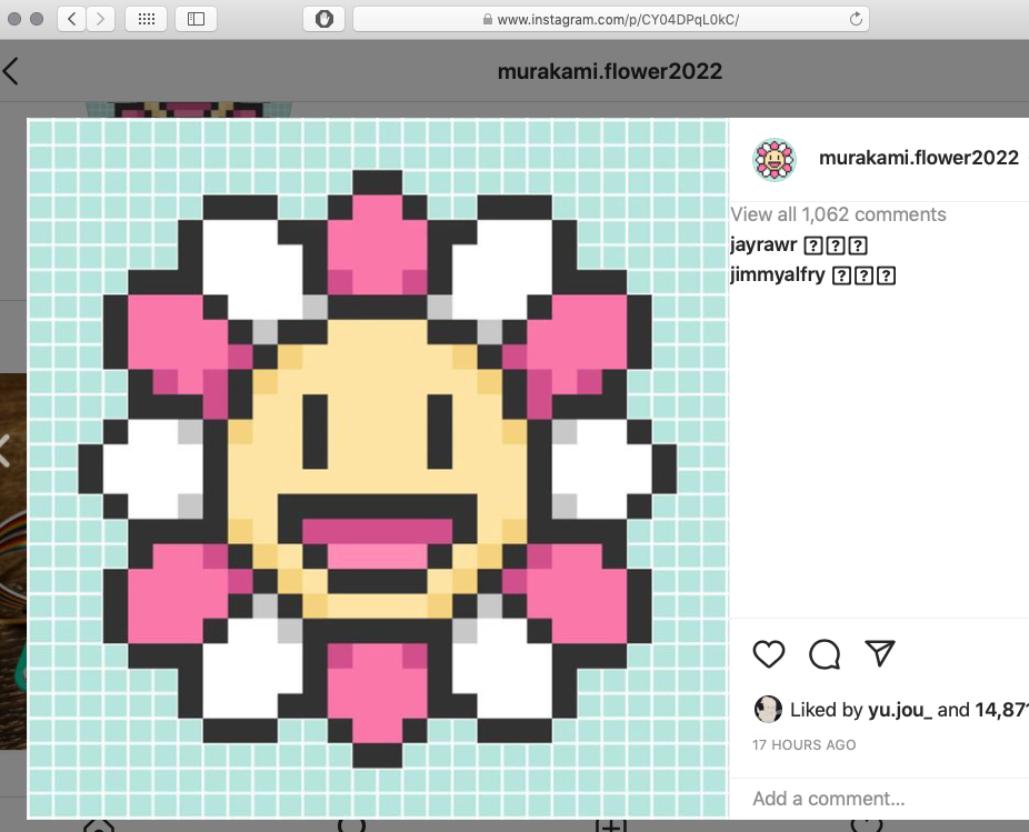 MURAKAMI Takashi 村上隆 NFT Murakami Flowers (instagram screenshot ) ここに載せた写真とスクリーンショットは、すべて「好意によりクリエーティブ・コモン・センス」の文脈で、日本美術史の記録の為に発表致します。Creative Commons Attribution Noncommercial-NoDerivative Works photos: cccs courtesy creative common sense