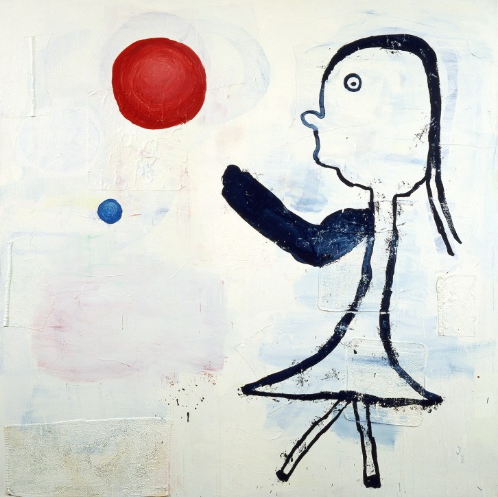 Donald Baechler „Painting with Two Balls“, 1986, Acrylic and fabric collage on canvas, 75 x 75 x 1 1/4 in. (190.5 x 190.5 x 3.18 cm), The Museum of Contemporary Art, Los Angeles
Gift of Richard and Francine Shapiro