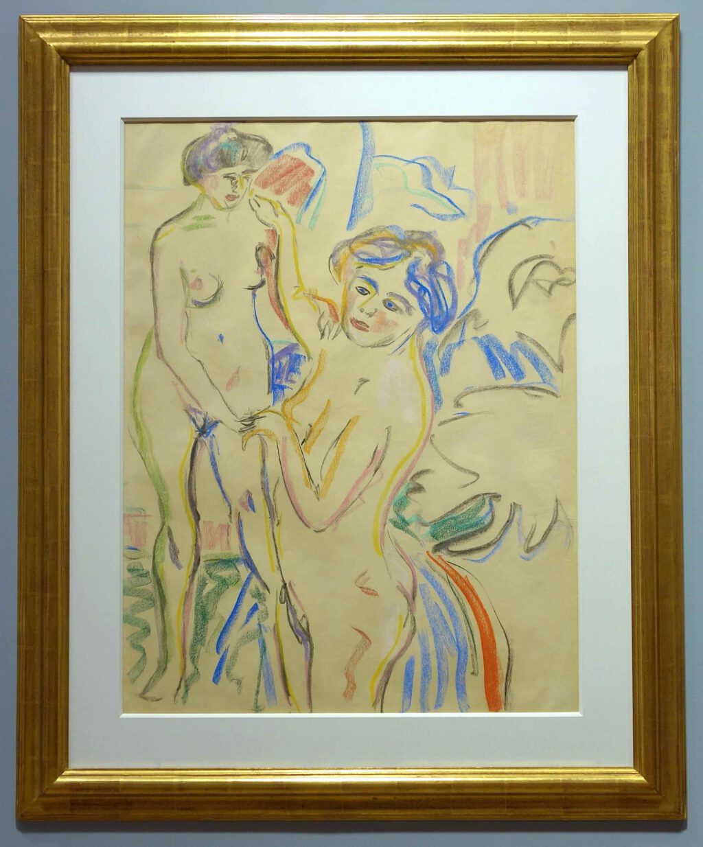 Ernst Ludwig Kirchner Zwei Stehende Akte im Atelier ca.1908. Pastel on paper, 89 x 69 cm @ Mitchel-Innes & Nash