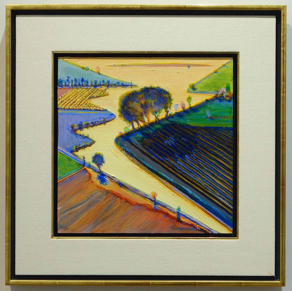 Wayne Thiebaud Untitled (River and Farms Study) , n.d. Oil on wood, 31.1 x 31.1 cm @ Acquavella